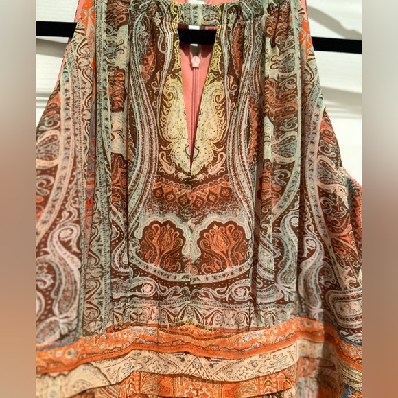 Soho Apparel Boho Maxi Dress Size 8 Orange Paisley Sleeveless - Picture 5 of 13